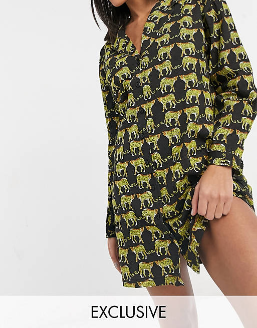 Wednesday's Girl relaxed pyjama night dress in tiger print