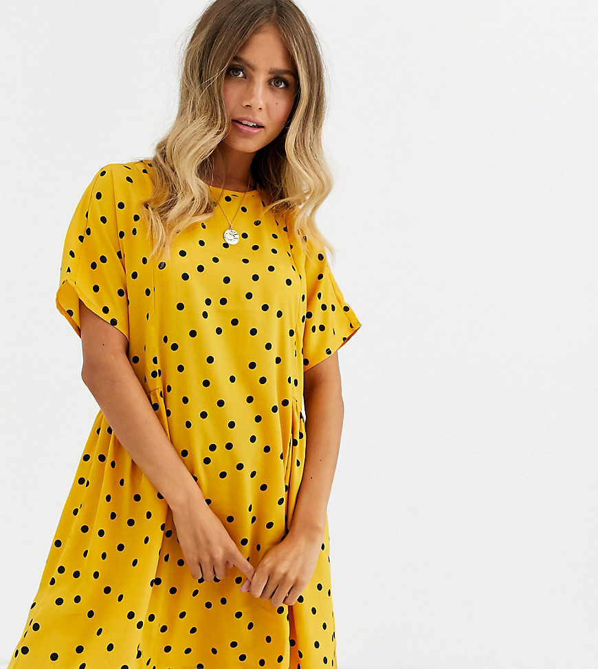 Wednesday's Girl relaxed smock dress in scattered spot print-Yellow