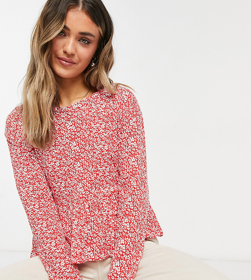 Wednesday's Girl relaxed smock top with peplum hem in bright floral-Red