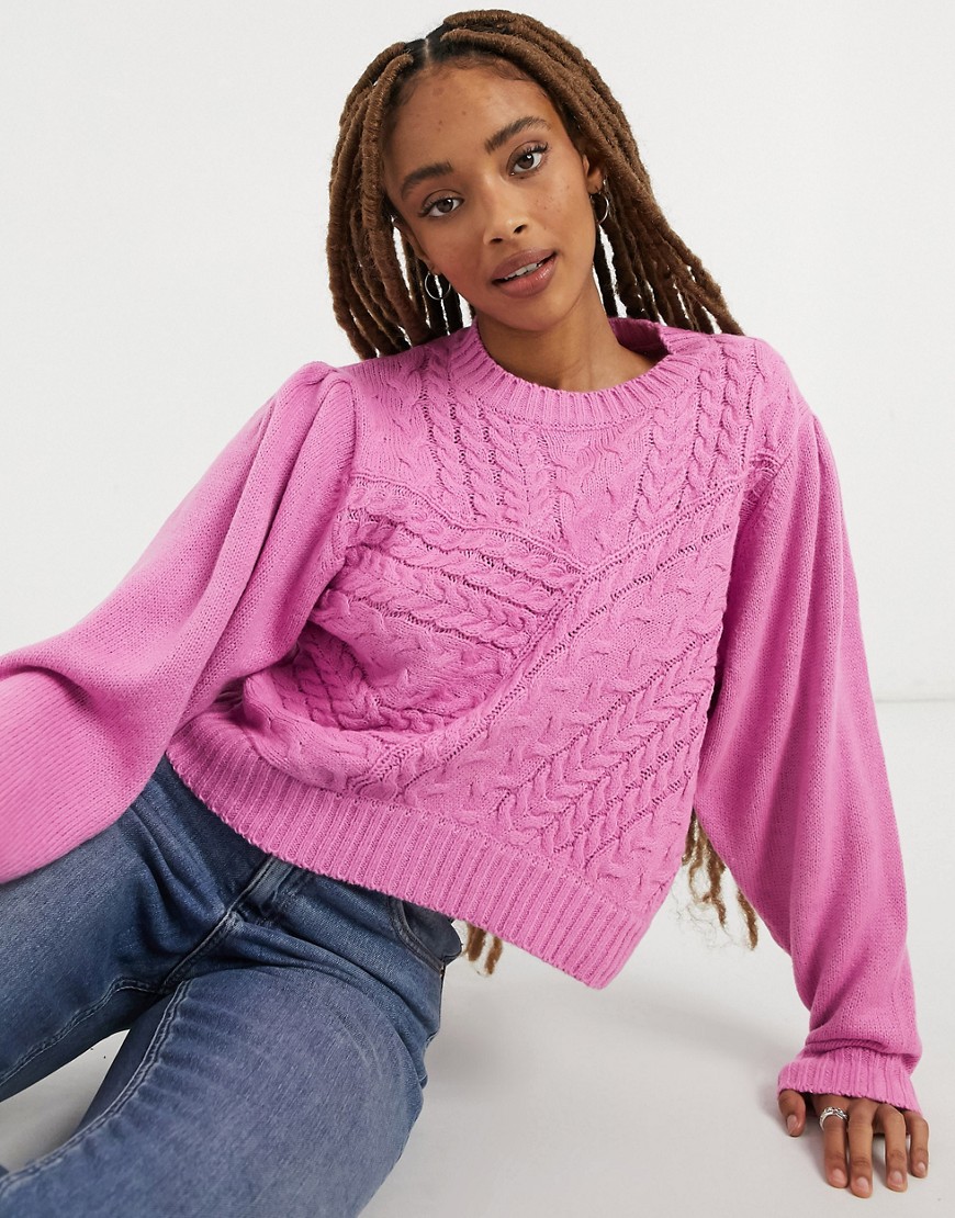 Wednesday's Girl relaxed sweater in textured knit-Pink