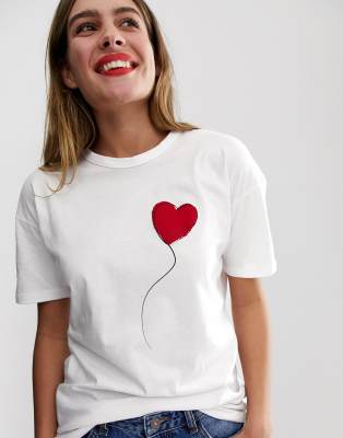 white tshirt with red heart