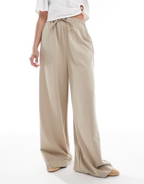 Wednesday's Girl relaxed woven pants in beige - view 1