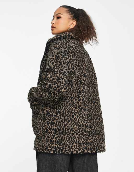 Wednesday s Girl relaxed zip up teddy jacket in leopard