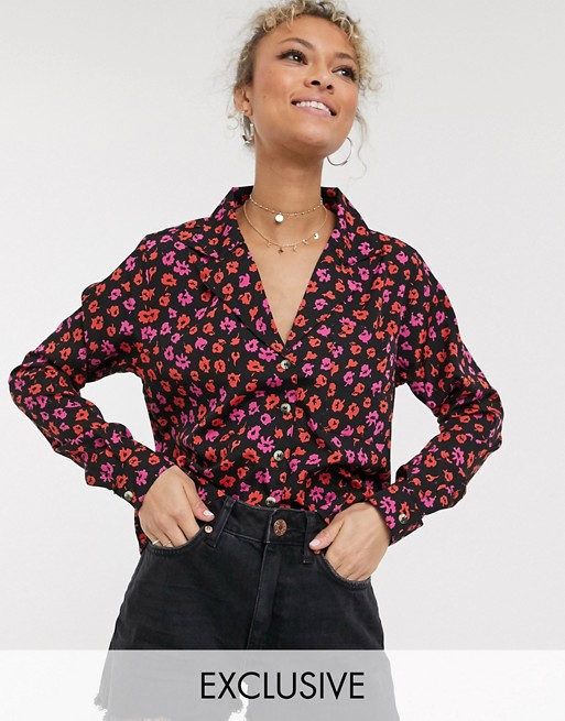 Wednesday's Girl revere collar blouse in bright floral