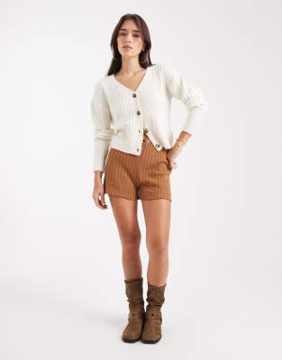Wednesday's Girl Ribbed Soft Cardigan In White
