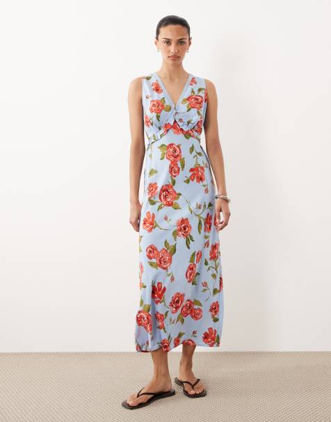 Wednesday's Girl - Robe à fleurs avec décolleté plongeant - Bleu - view 1