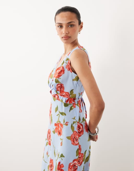 Wednesday's Girl - Robe à fleurs avec décolleté plongeant - Bleu, 2 de 4