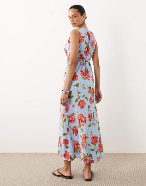 Wednesday's Girl - Robe à fleurs avec décolleté plongeant - Bleu, 4 de 4