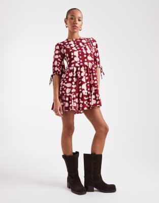 Robe babydoll à pois tachetés - Bordeaux/rose-Rouge S