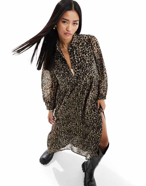 Wednesday's Girl - Robe chemise longueur mollet imprimé léopard ...