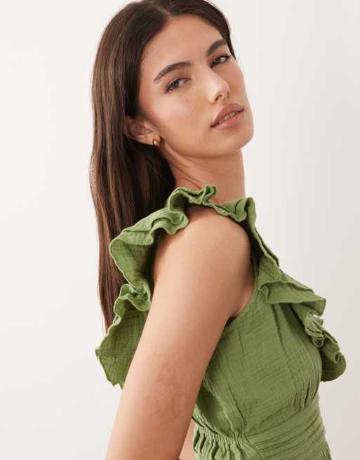 Wednesday's Girl - Robe courte à bords volantés - Vert, 3 de 4