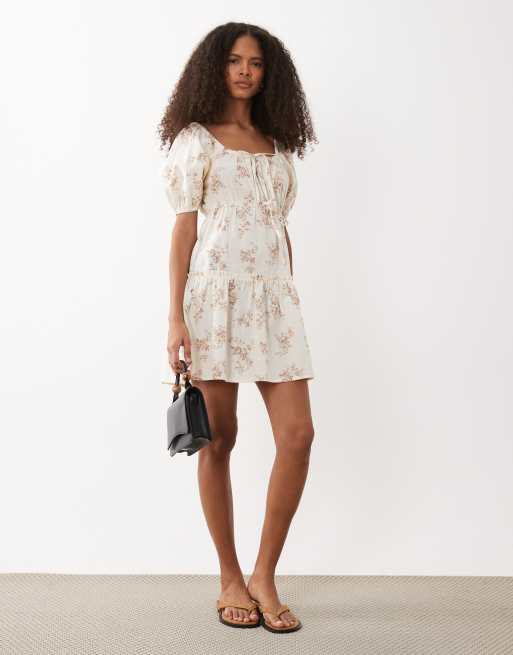 Wednesday's Girl - Robe courte à imprimé fleuri - Beige, 2 de 4