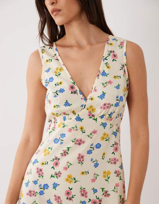 Wednesday's Girl - Robe courte à imprimé fleurs et col V - Jaune multicolore , 3 de 4
