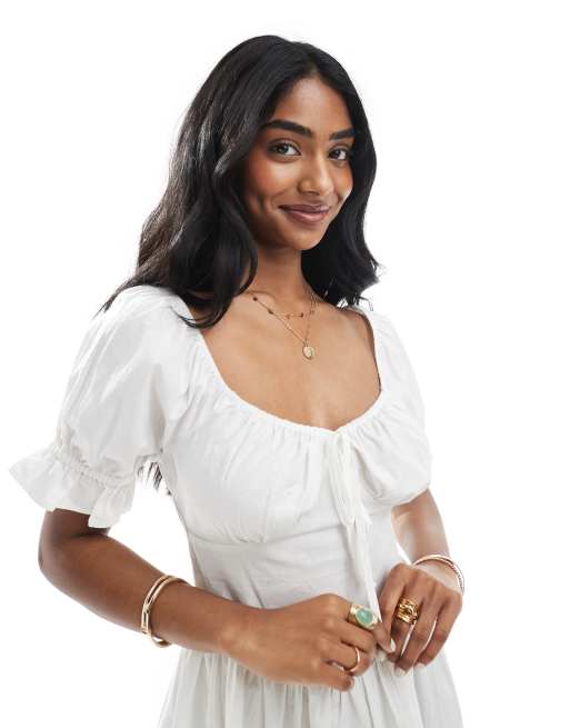 Wednesday's Girl - Robe courte à manches bouffantes - Blanc , 3 de 4