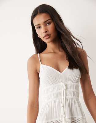 Robe courte de plage au crochet avec pampilles - Blanc XS