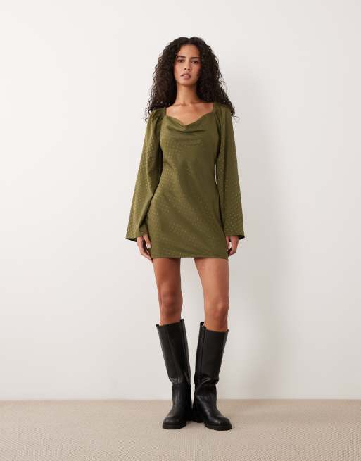 Wednesday's Girl robe courte en satin vert olive, 4 de 4