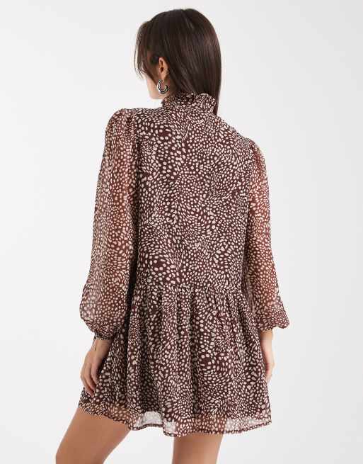 Wednesday's Girl - Robe courte et fluide à imprimé léopard - Marron, 4 de 4