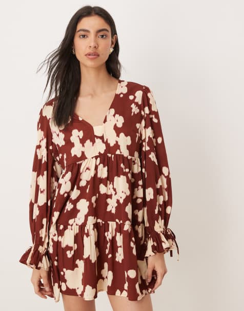 Wednesday's Girl - Robe courte et fluide à imprimé tacheté - Marron - view 1