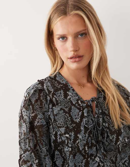 Wednesday's Girl - Robe courte fluide à imprimé serpent - Bleu, 3 de 4