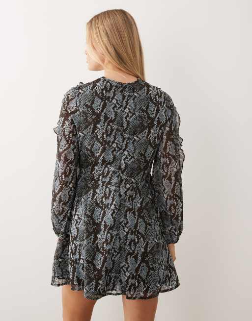 Wednesday's Girl - Robe courte fluide à imprimé serpent - Bleu, 4 de 4
