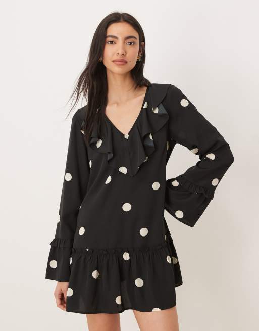 Wednesday's Girl - Robe courte fluide à pois et volants étagés - Noir 