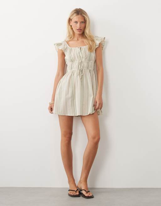 Wednesdays Girl - Robe courte style folk à rayures - Vert, 3 de 4