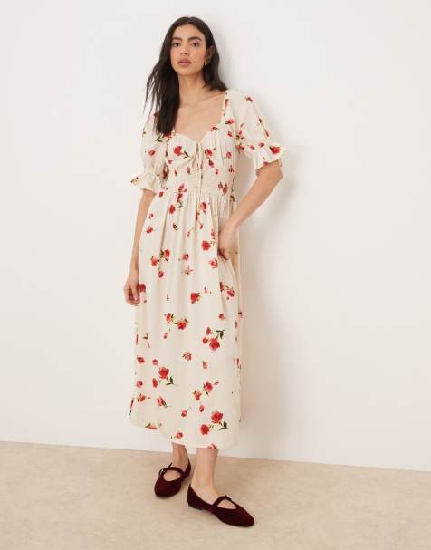 Wednesday's Girl - Robe fluide longueur mollet à manches courtes - Imprimé à petites fleurs - view 1