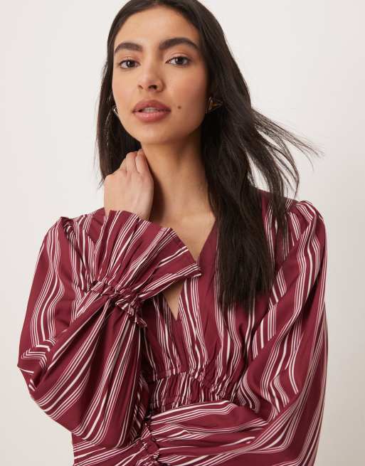 Wednesday's Girl - Robe fluide longueur mollet à rayures - Bordeaux, 2 de 4