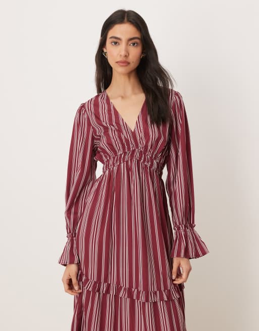 Wednesday's Girl - Robe fluide longueur mollet à rayures - Bordeaux, 3 de 4