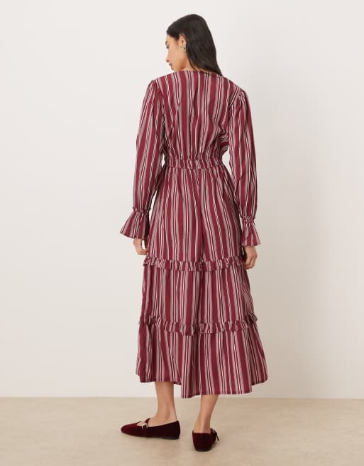 Wednesday's Girl - Robe fluide longueur mollet à rayures - Bordeaux, 4 de 4