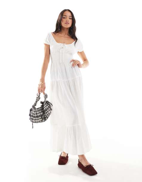 Wednesday's Girl - Robe longueur mollet à volants - Blanc - view 1