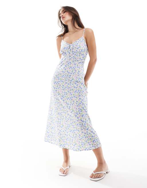 Wednesday's Girl - Robe mi-longue avec liens à petites fleurs - Bleu