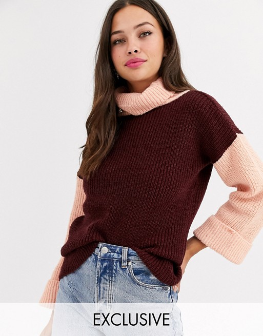 Wednesday's Girl roll neck jumper with contrast sleeves