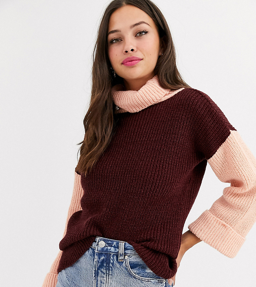 Wednesday's Girl roll neck jumper with contrast sleeves-Purple