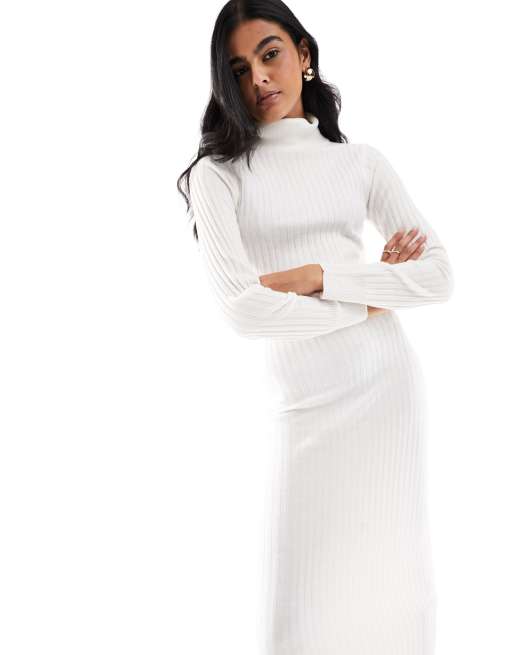Wednesday's Girl roll neck knitted maxi dress in ivory | ASOS