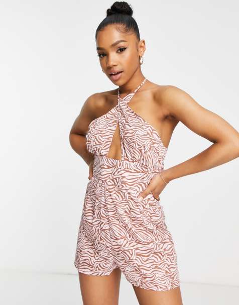 Wednesday's Girl – Rosa zebramönstrad playsuit med halterneck - view 1