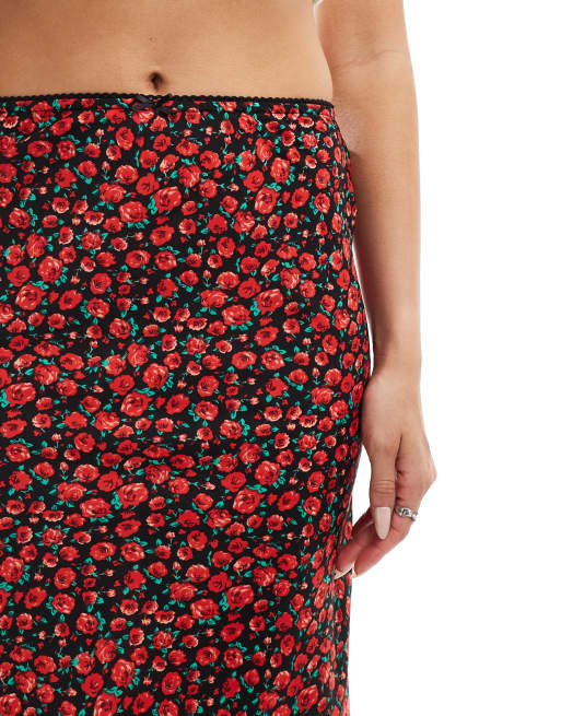 Wednesday's Girl rose print midaxi skirt in red | ASOS