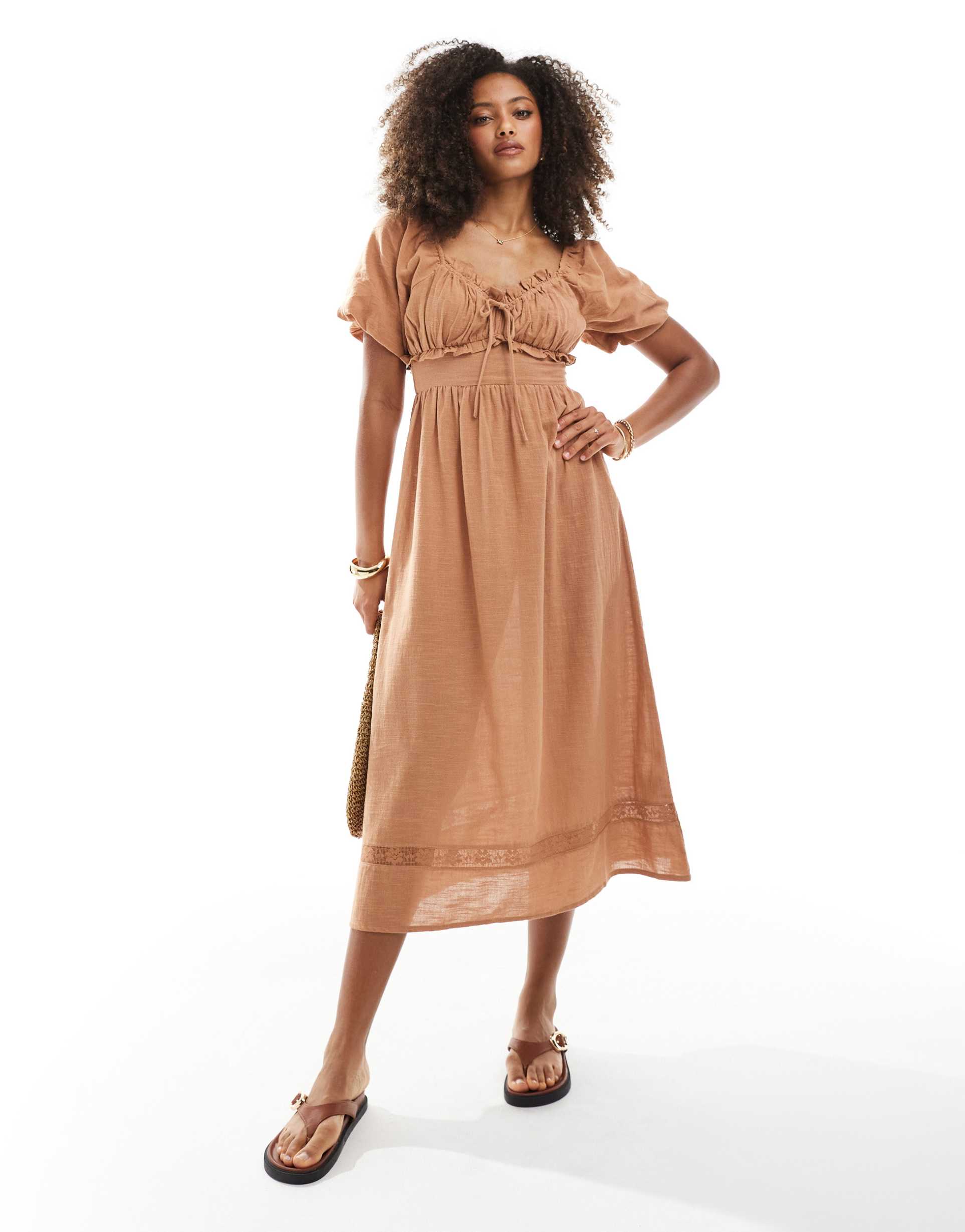 wednesday's girl ruched bust midaxi dress in sand