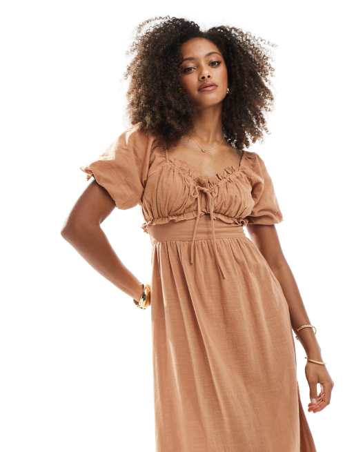 Wednesday's Girl ruched bust midaxi dress in sand | ASOS