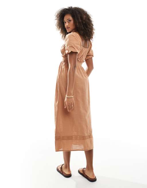 Wednesday's Girl ruched bust midaxi dress in sand | ASOS