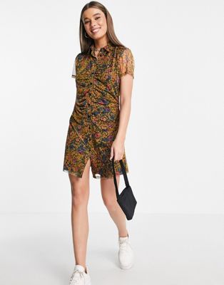 Wednesday's Girl ruched front mini shirt dress in floral print - ASOS Price Checker