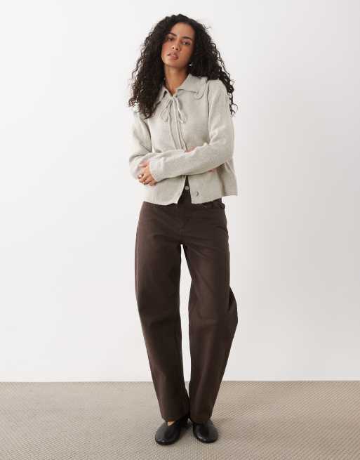 Wednesdays Girl ruffle collared cardigan in grey, 2 of 4