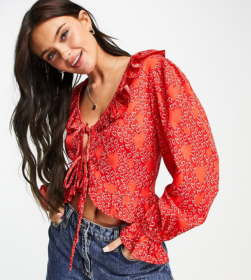 Wednesday's Girl ruffle detail blouse in red heart print