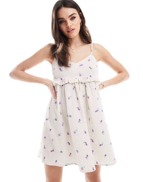 Wednesday's Girl ruffle detail ditsy smock cami dress in white - view 1