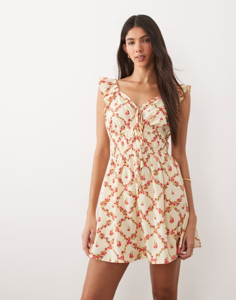 Wednesday's Girl ruffle detail milkmaid minidress in rose print - view 1