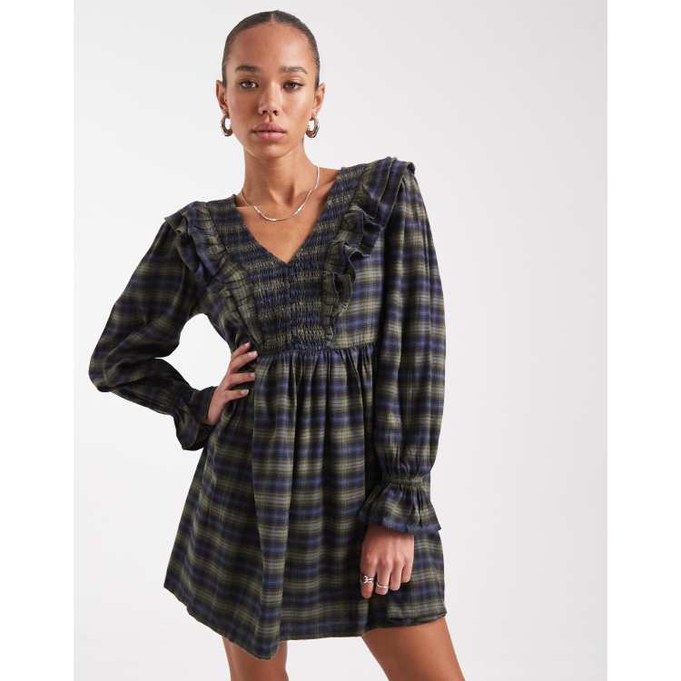 slim fit dress slacks The Fenton Plaid Midi Dress in Navy + Green X-Small