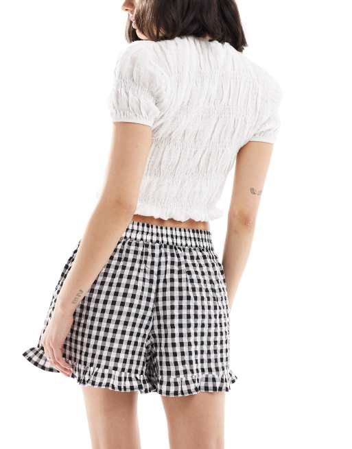 Wednesday's Girl ruffle edge gingham shorts in black, 3 of 5
