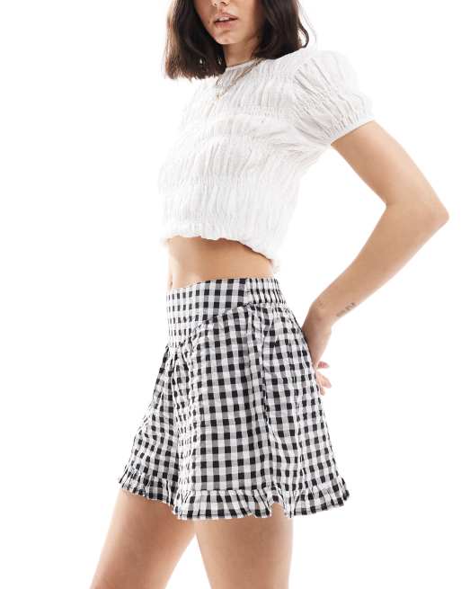 Wednesday's Girl ruffle edge gingham shorts in black, 5 of 5