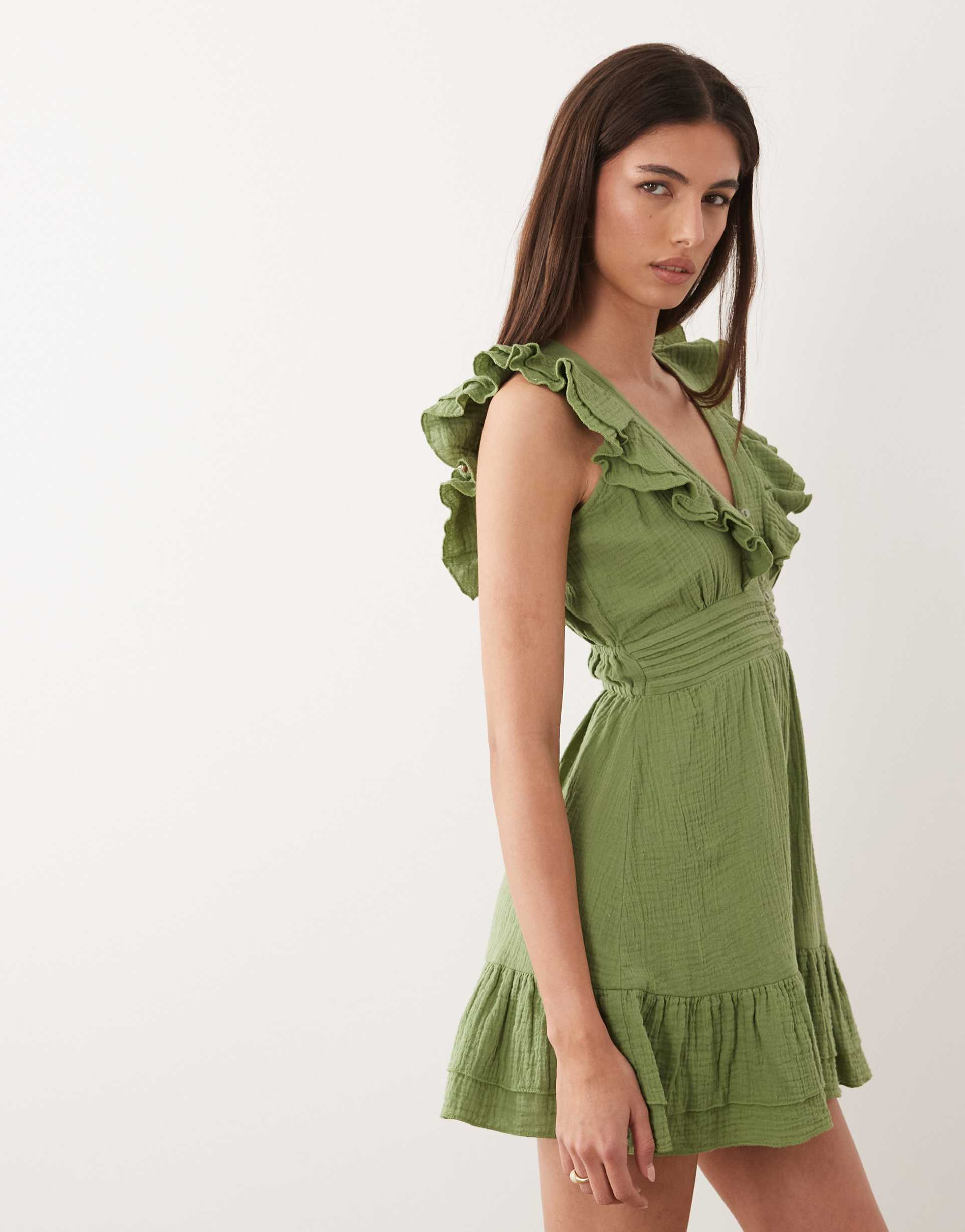 wednesday's girl ruffle edged mini dress in green