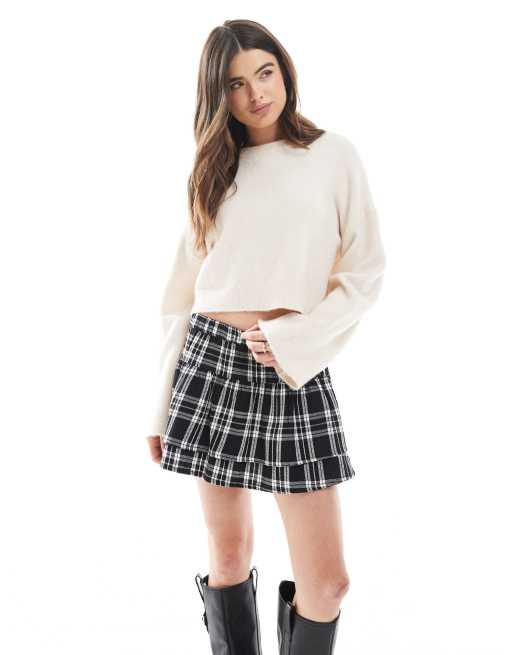 Wednesday's Girl ruffle plaid mini skirt in black | ASOS